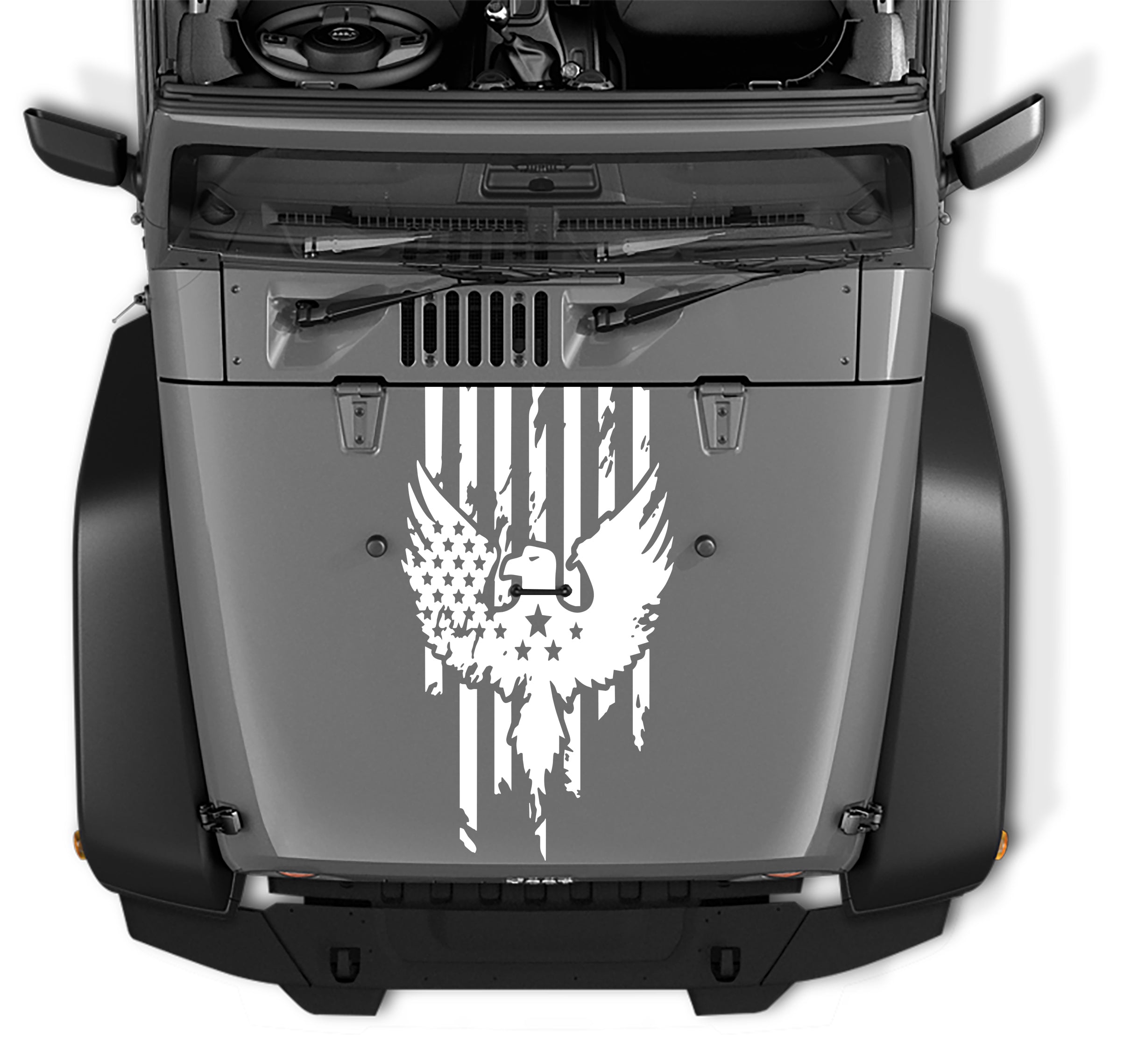 Distressed American Flag w/ Eagle Blackout Hood Decal Vinyl