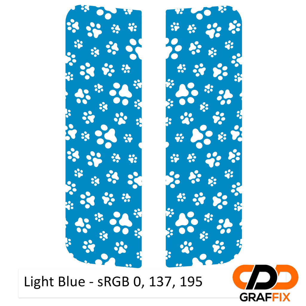 Light blue dog paw print pattern rear quarter window decal pair for Jeep Wrangler JKU 2007-2018