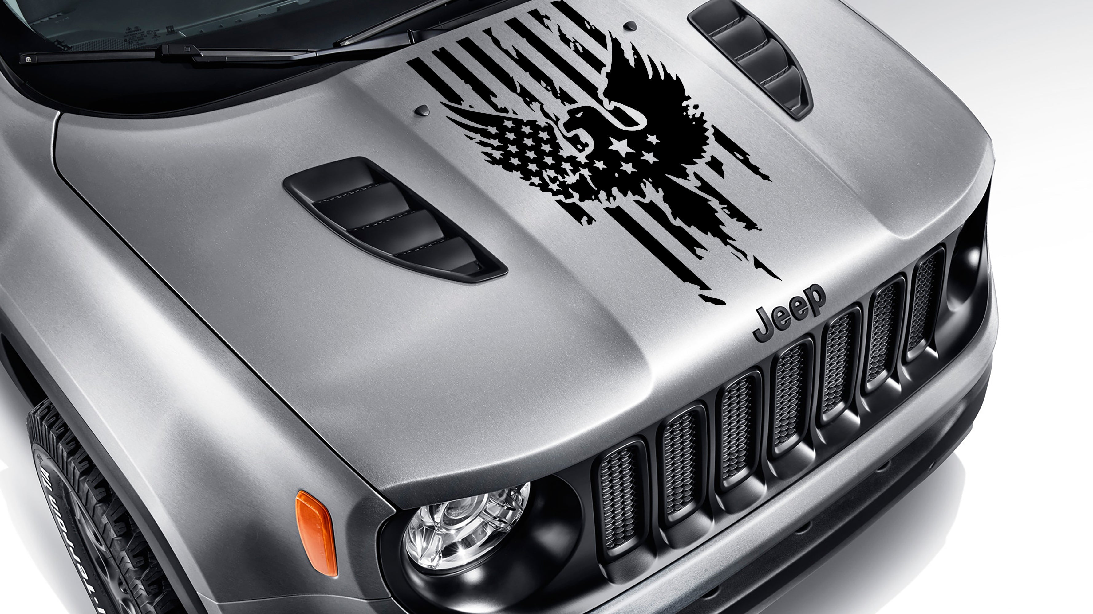 BU Distressed American Flag w/ Bald Eagle Blackout Hood Vinyl Decal