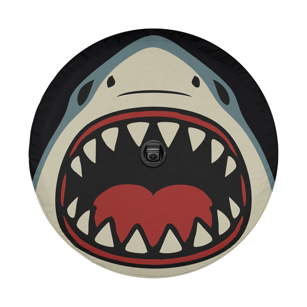 Shark Bite spare tire cover front view with stylized cartoon shark biting mouth design