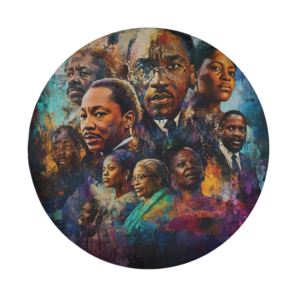 Black History leaders tribute spare tire cover featuring civil rights icons and portraits