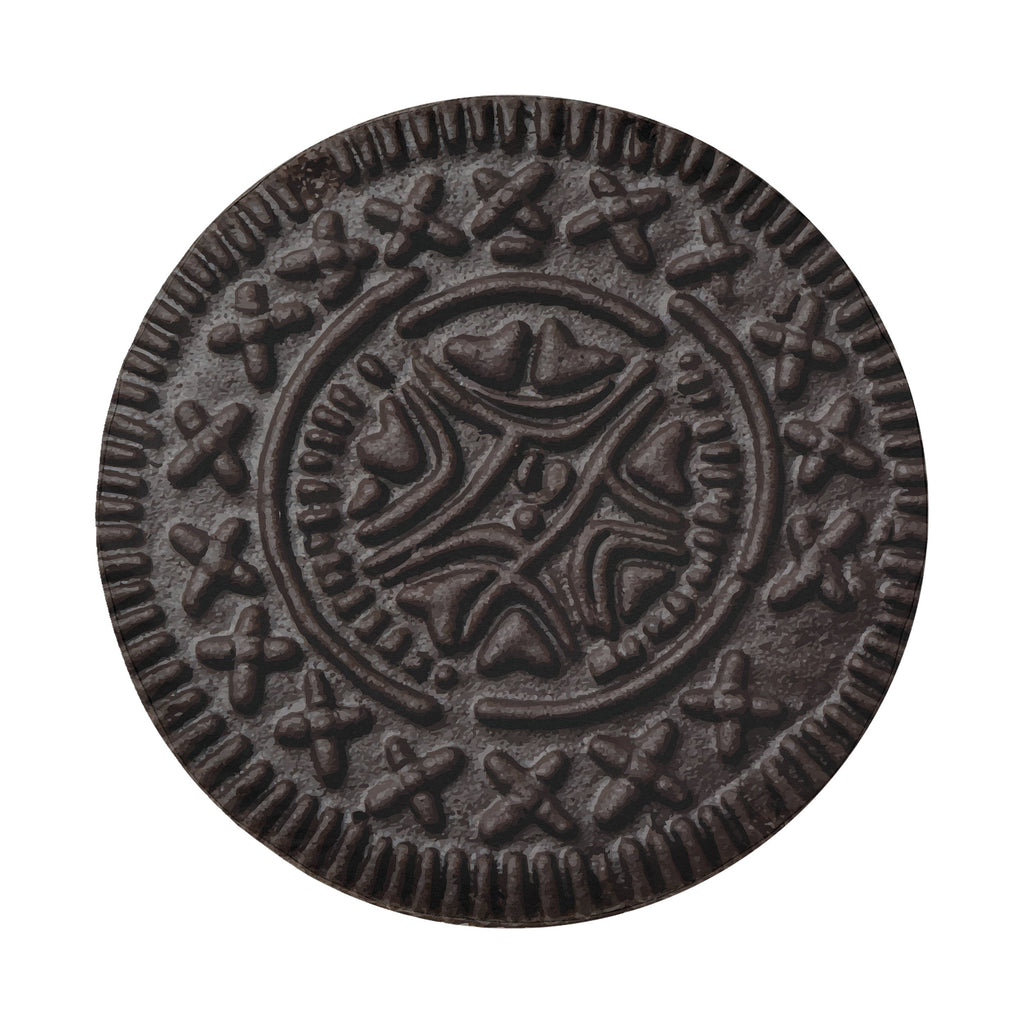 Choco Creme Cookie spare tire cover flat round art showing the embossed dark brown cookie with patterned scalloped edge