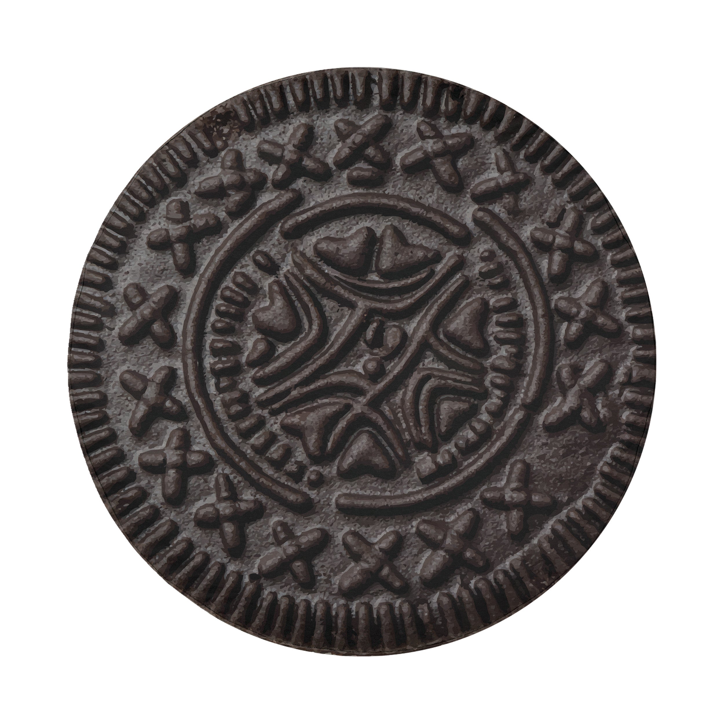 Choco Creme Cookie spare tire cover flat round art showing the embossed dark brown cookie with patterned scalloped edge