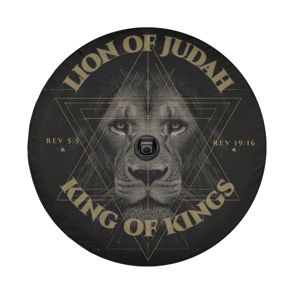 a close-up of a lion's face, with the text "LION OF JUDAH" and "KING OF KINGS" prominently displayed around the image.