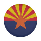 Arizona State Flag spare tire cover round design with red yellow sunrise rays and copper star on blue