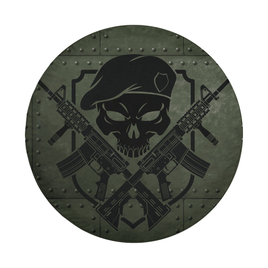 Covert Ops Badge spare tire cover product view of tactical skull crossed rifles emblem design