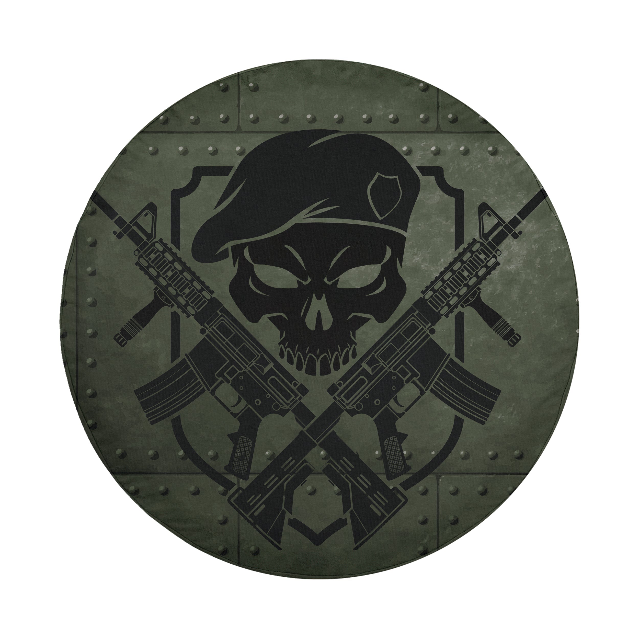 Covert Ops Badge spare tire cover product view of tactical skull crossed rifles emblem design