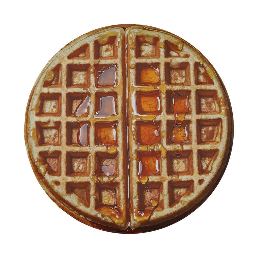 Maple syrup Belgian waffle spare tire cover side view showing fabric and grommets