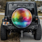 Rainbow Disco Ball design printed spare tire cover with optional backup camera hole by Graffix