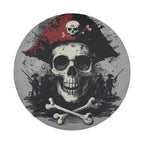 Dread Pirates Curse gray skull tire cover flat view with red captain hat and crossed bones below