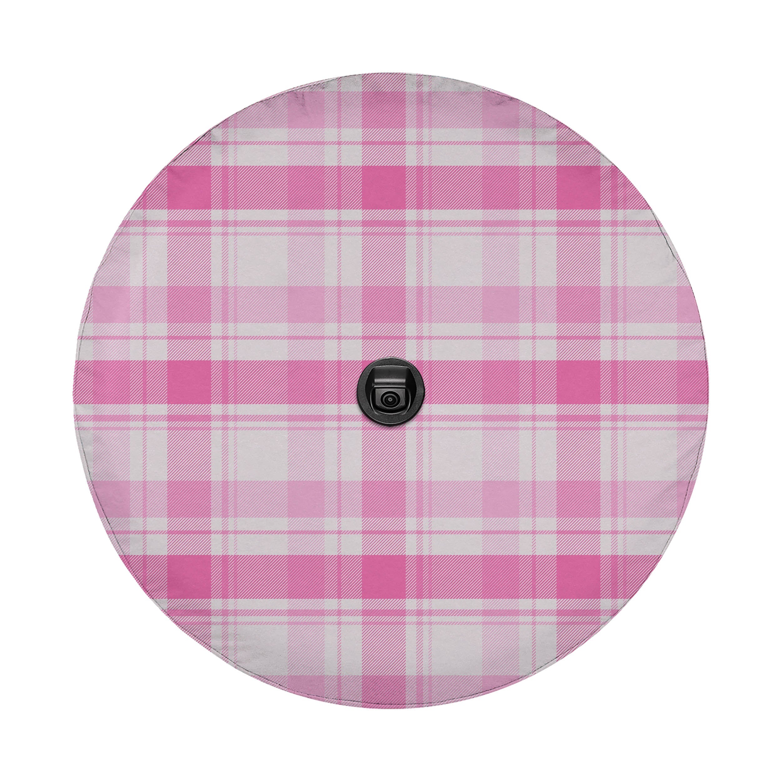a circular pattern with pink and white plaid or checkered designs.