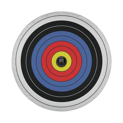 Bullseye archery target tire cover detail showing classic ringed shooting target design