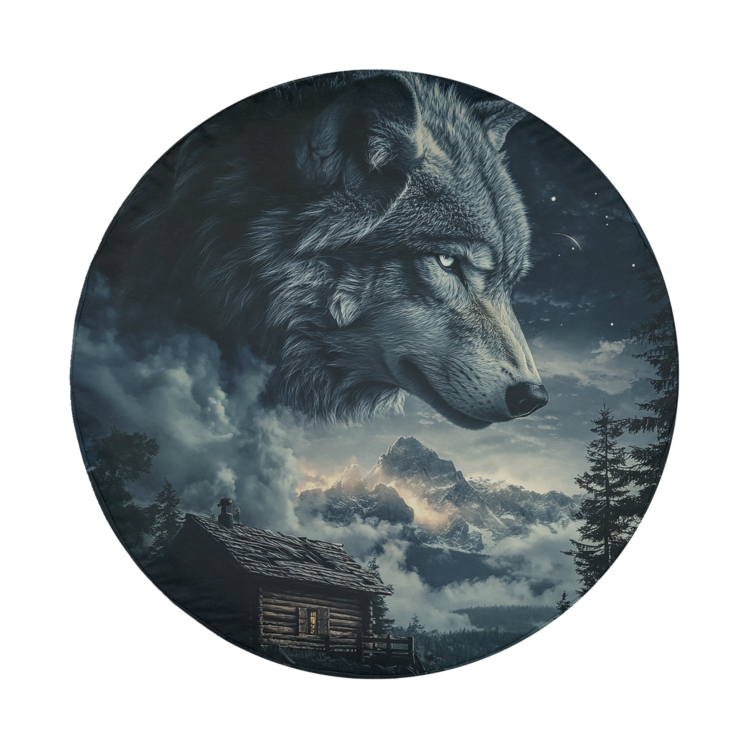 Spirit Wolf Overlook design printed spare tire cover with optional backup camera hole by Graffix