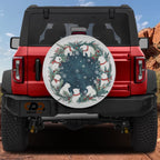 Polar Bear Christmas wreath tire cover on red Bronco watercolor bears pine holly Christmas border