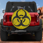 Rusty Biohazard Warning Sign Spare Tire Cover