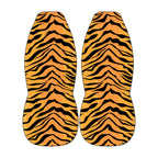 Tiger stripe front car seat covers with orange and black animal print on universal bucket seats
