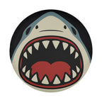 Shark Bite spare tire cover flat view showing cartoon shark with open toothy mouth