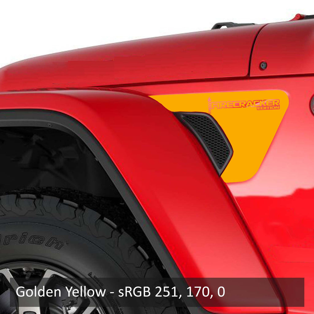 Golden Yellow Firecracker fender vent vinyl transfer decal swatch for JL JT Wrangler