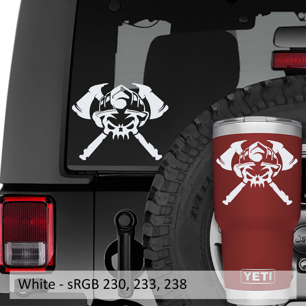 Firefighter Skull and Axe Crossbones Vinyl Decal