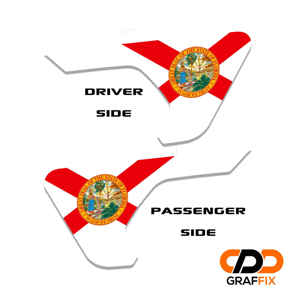 Florida state flag 2 piece fender vent decal set with named Oracal 651 vinyl color swatches