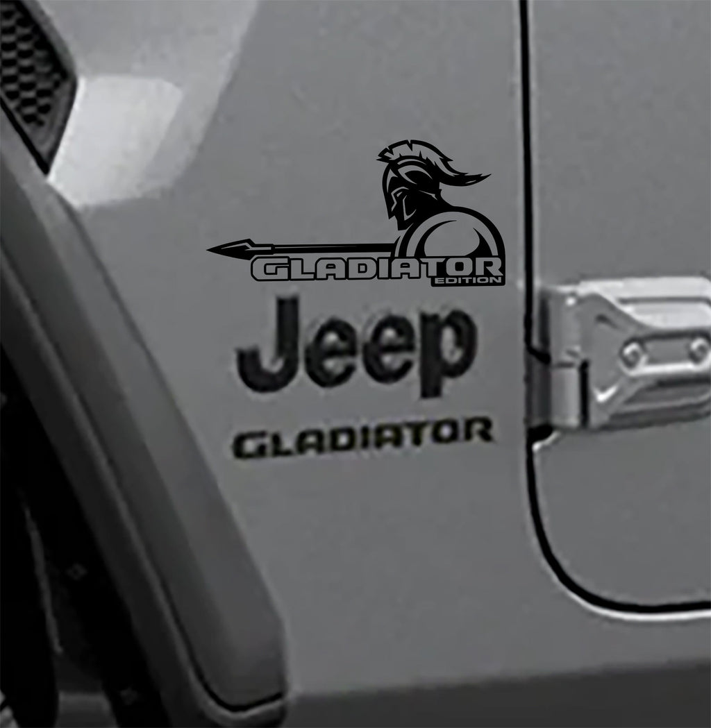 Black Spartan warrior Gladiator Edition fender vinyl decal pair for Jeep Gladiator JT