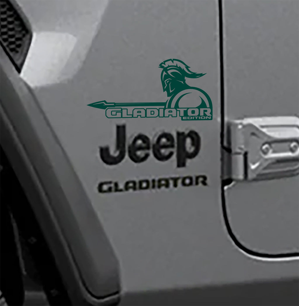 Forest green Spartan warrior Gladiator Edition fender vinyl decal pair for Gladiator JT
