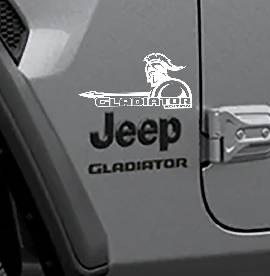 White Spartan warrior Gladiator Edition fender vinyl decal pair for Jeep Gladiator JT