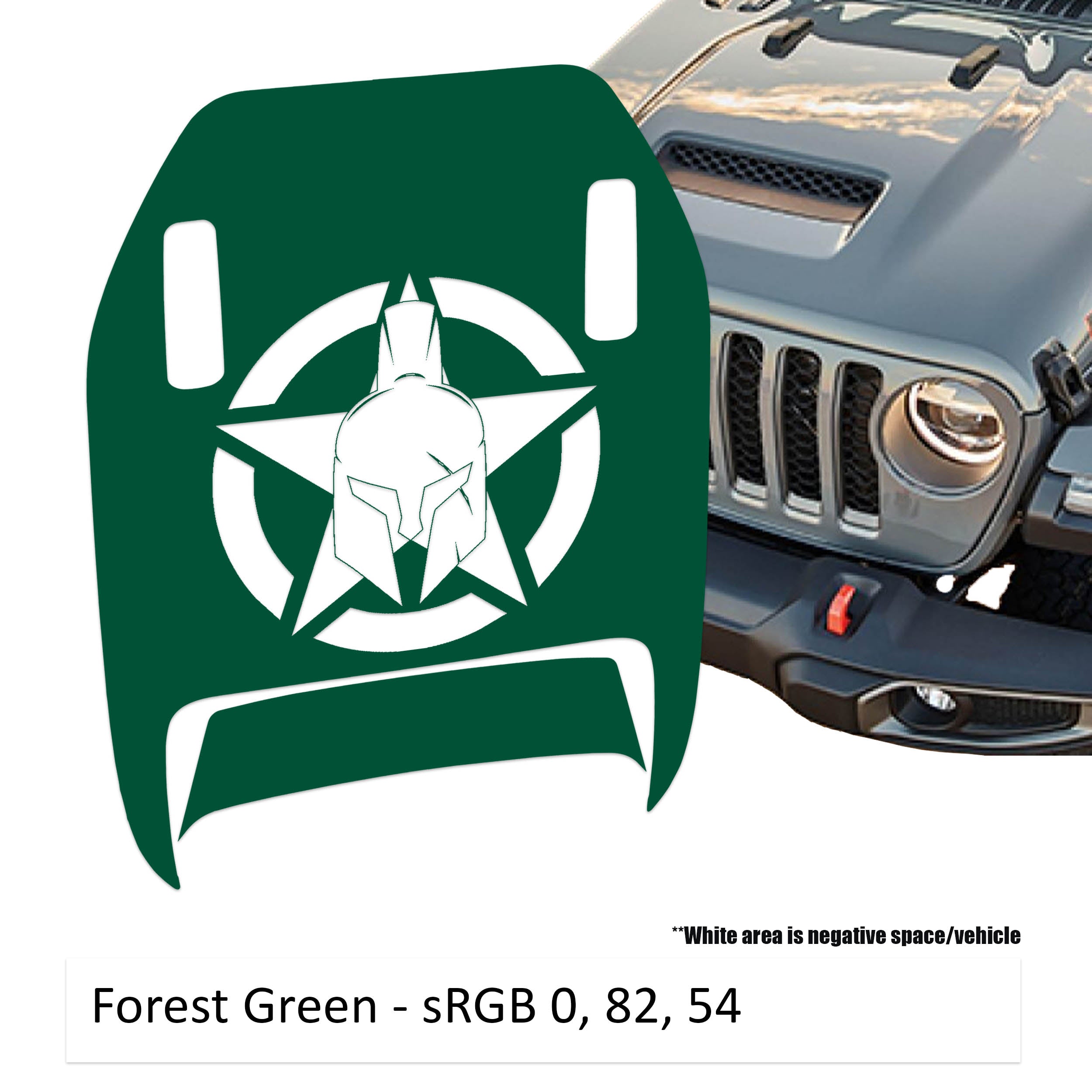 Forest green Gladiator Star Clawed Foot JL JT Mojave hood decal on Jeep Wrangler hood