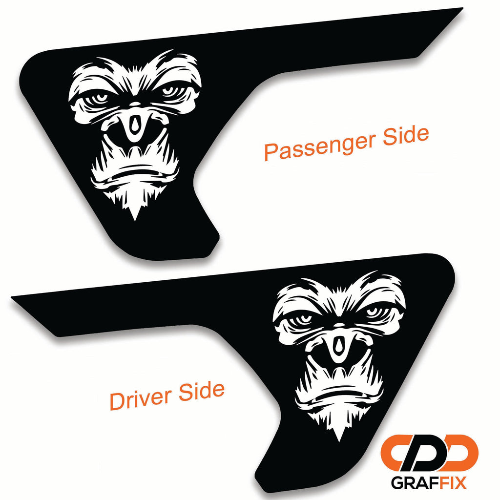 Gorilla face billet fender vent decal pair flat with driver and passenger side labels