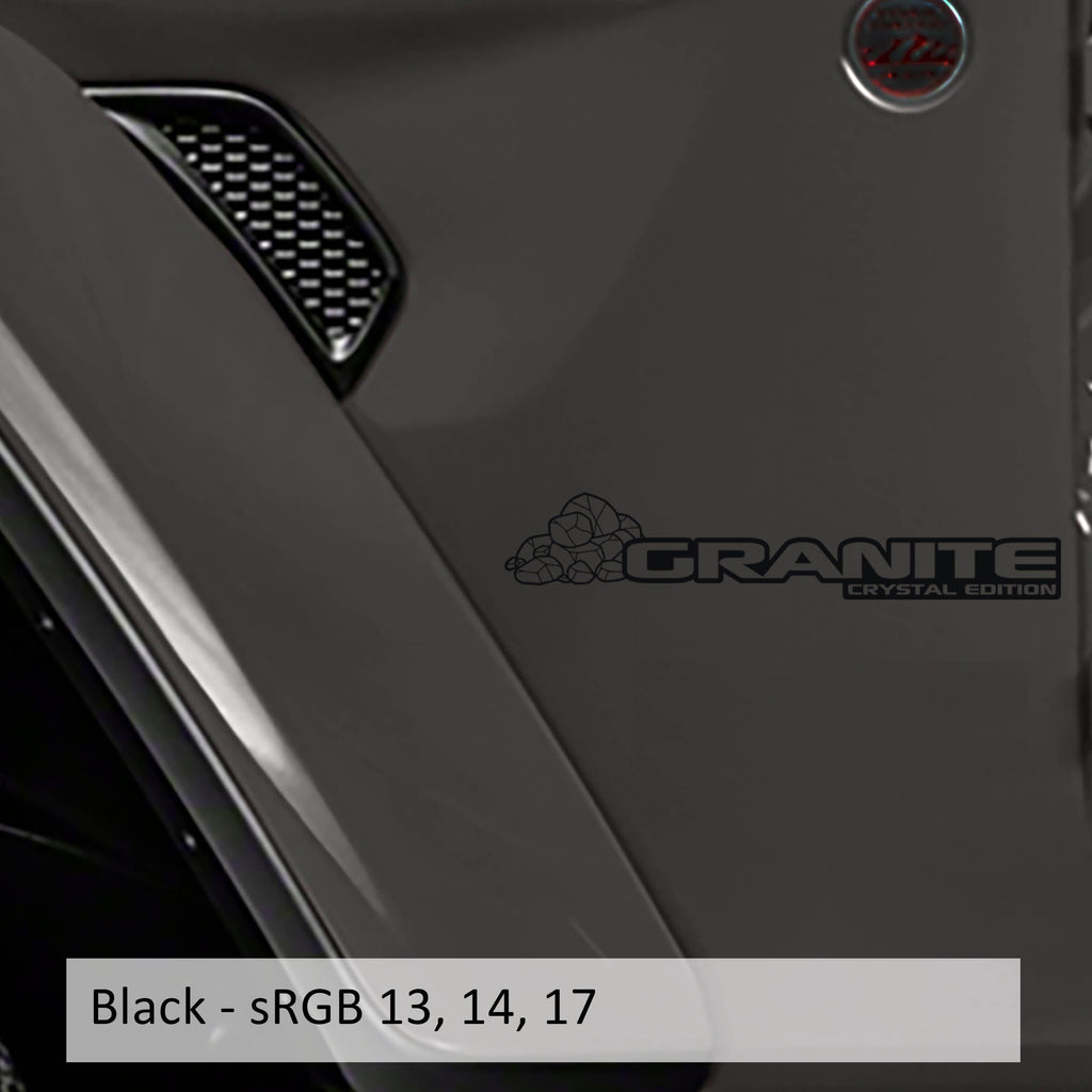 Black Granite Crystal Edition rock fender decal pair installed on Jeep Wrangler JL Gladiator JT