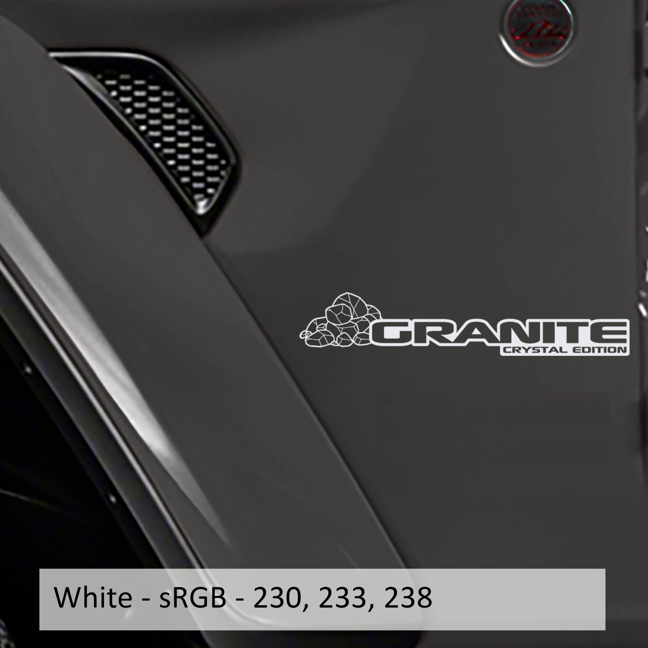White Granite Crystal Edition rock fender decal pair installed on Jeep Wrangler JL Gladiator JT