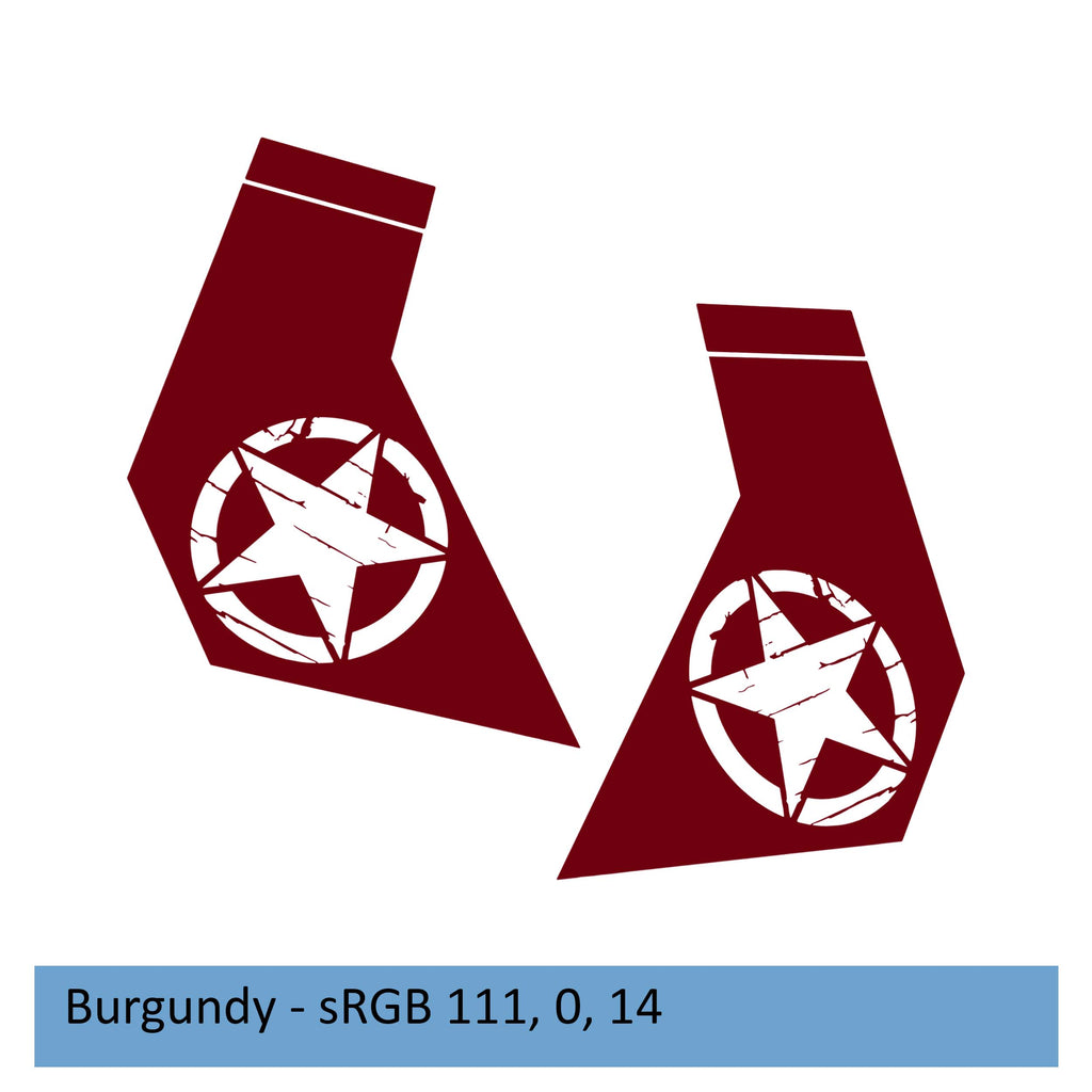 Burgundy distressed Alfa Romeo star bodyside decal for 2020+ Jeep Gladiator JT cab graphic