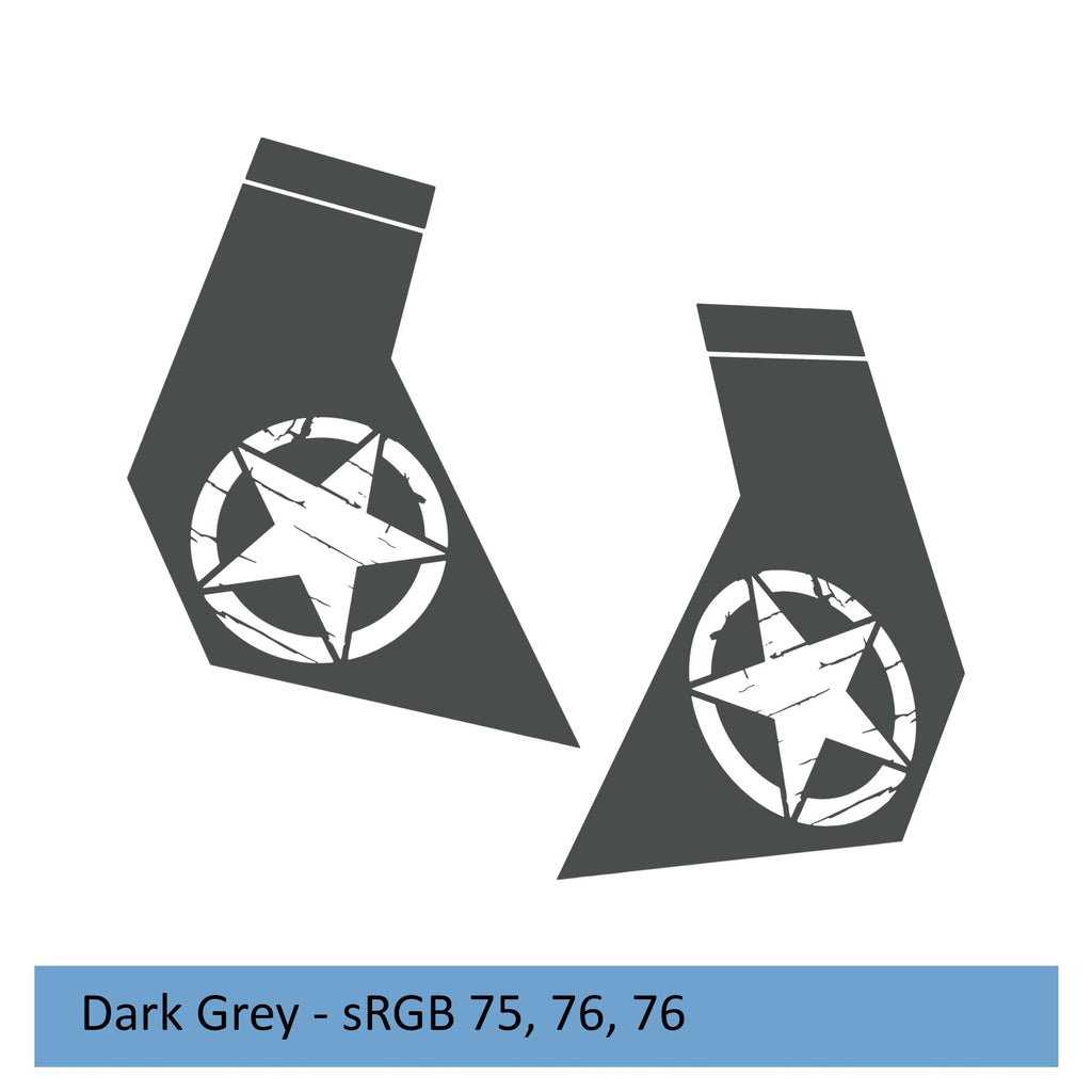 Dark grey distressed Alfa Romeo star bodyside decal for 2020+ Jeep Gladiator JT cab graphic