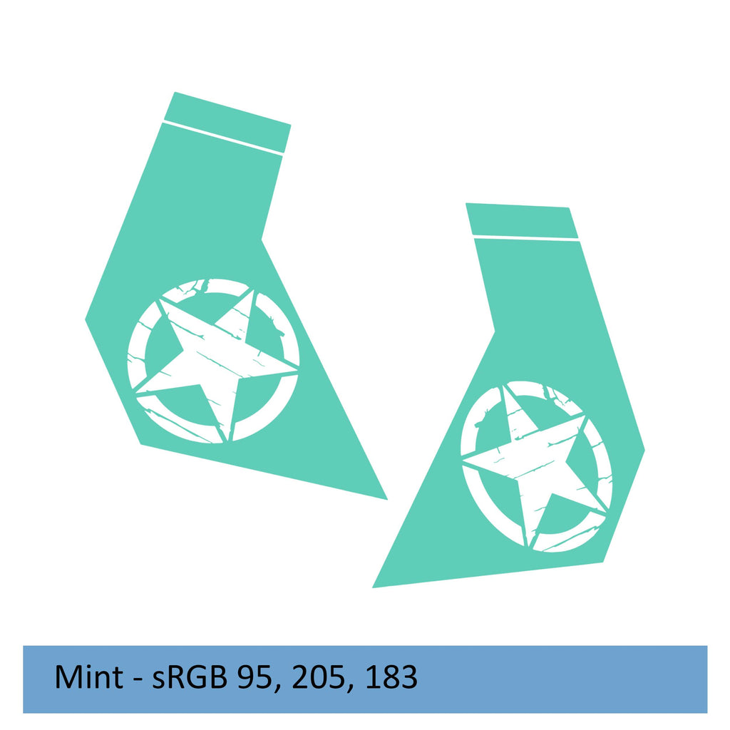 Mint distressed Alfa Romeo star bodyside decal for 2020+ Jeep Gladiator JT cab side graphic