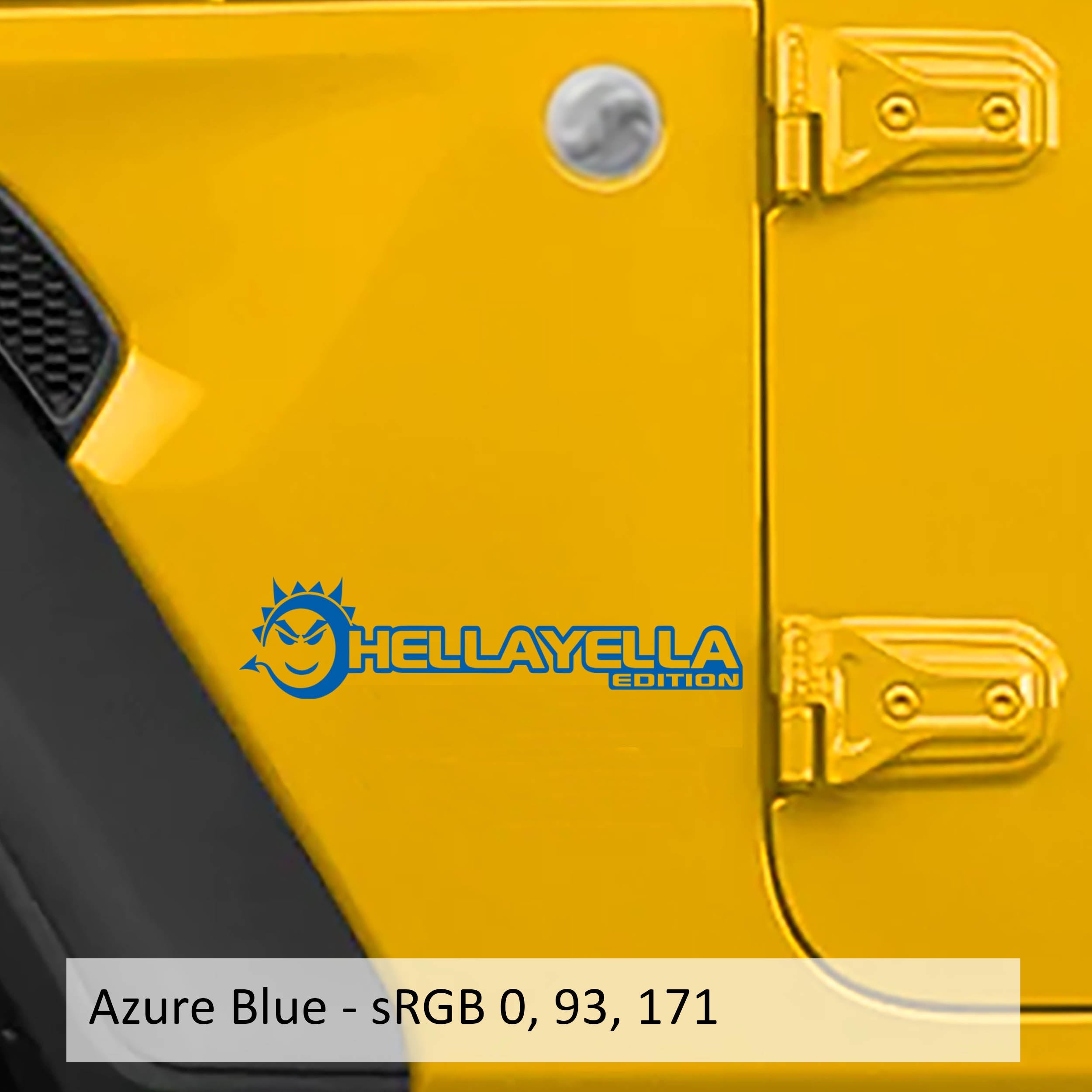 Azure blue HellaYella Edition sun face side hood vinyl decal for Wrangler Gladiator JL