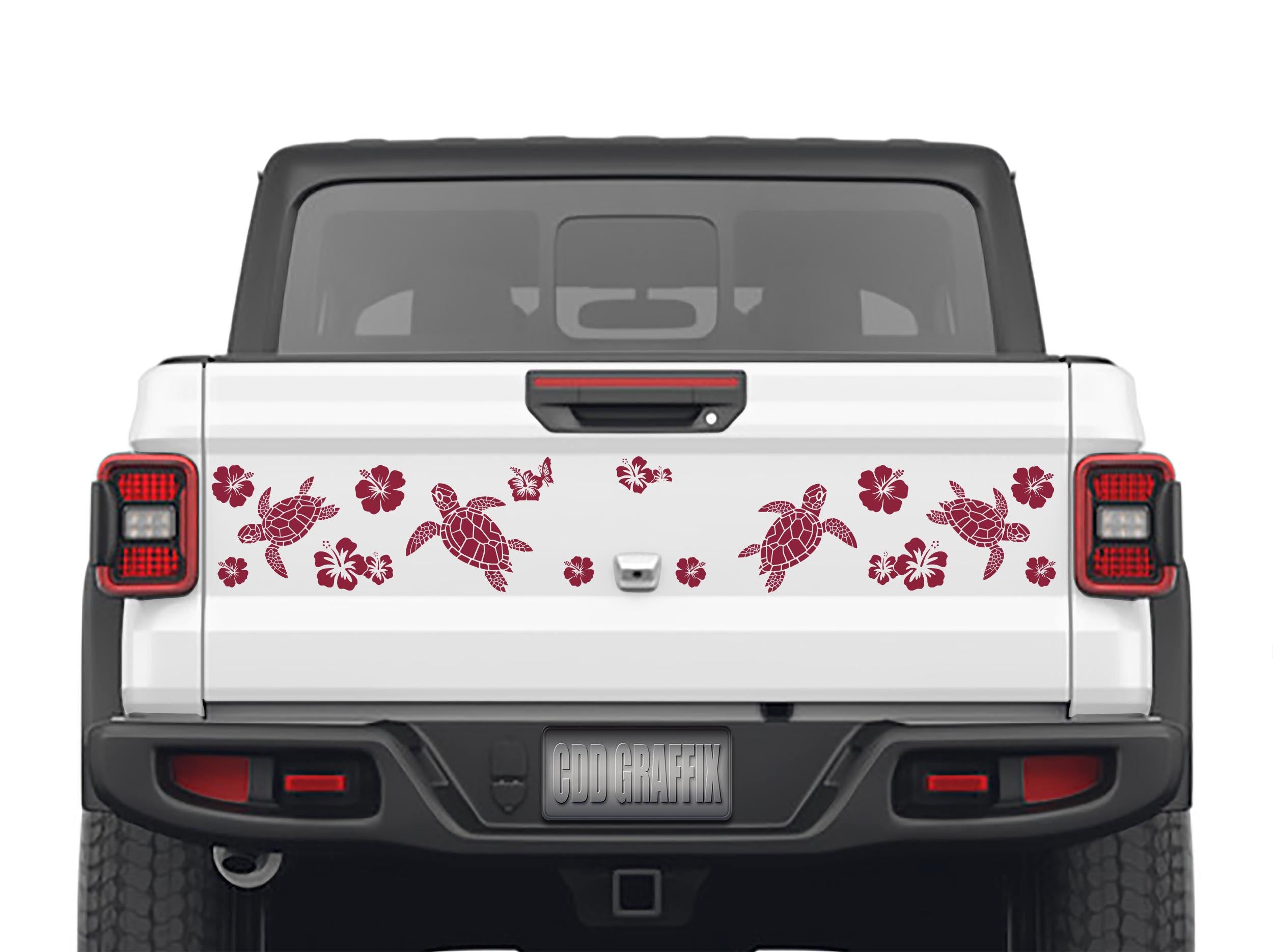 Hibiscus Sea Turtle Tailgate Vinyl Decal