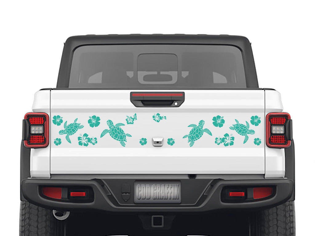 Hibiscus Sea Turtle Tailgate Vinyl Decal