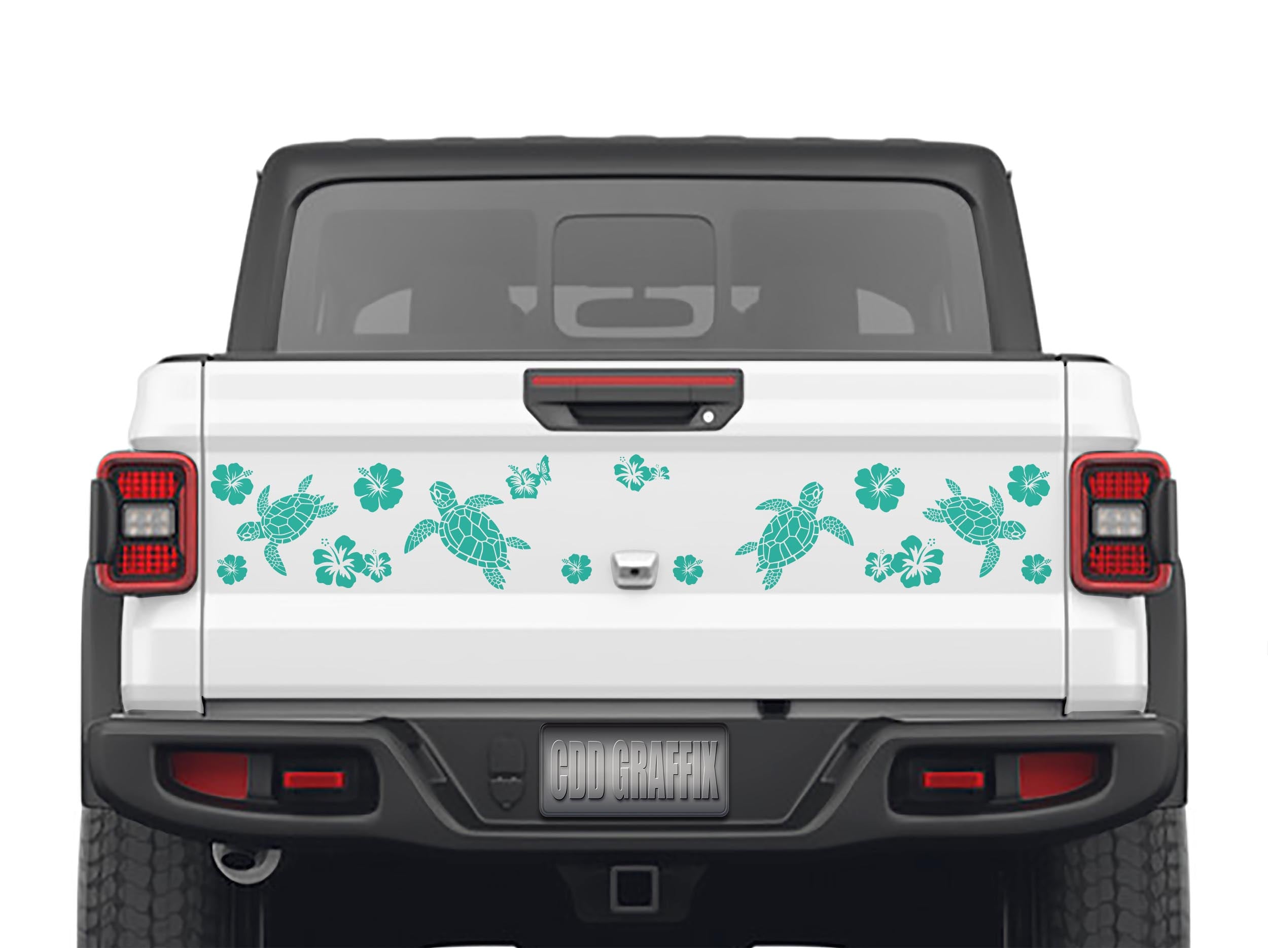 Hibiscus Sea Turtle Tailgate Vinyl Decal