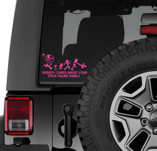 Chainsaw Horror Nobody Cares About Your Stick Figure Family Vinyl Decal