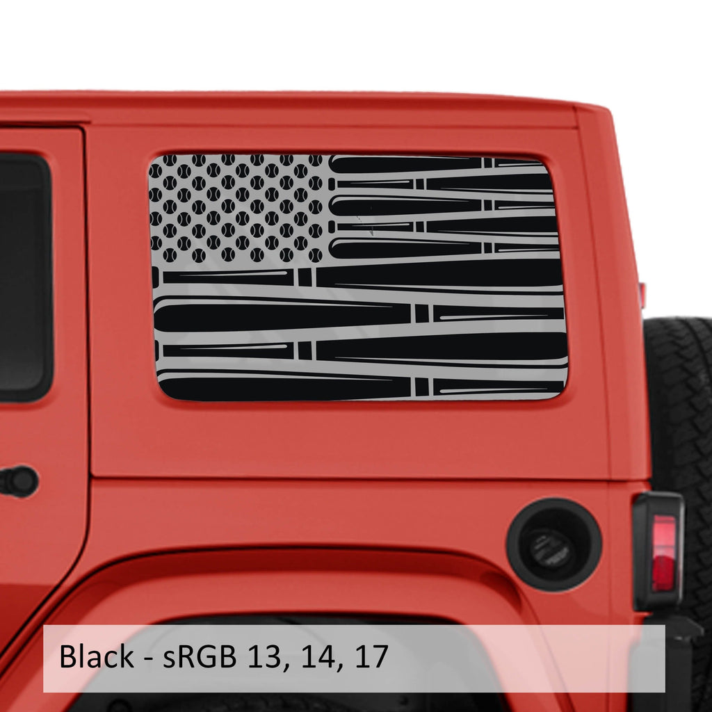 Baseball American Flag Hardtop Window Decal Set - Fits Jeep Wrangler JKU 2007 - 2018