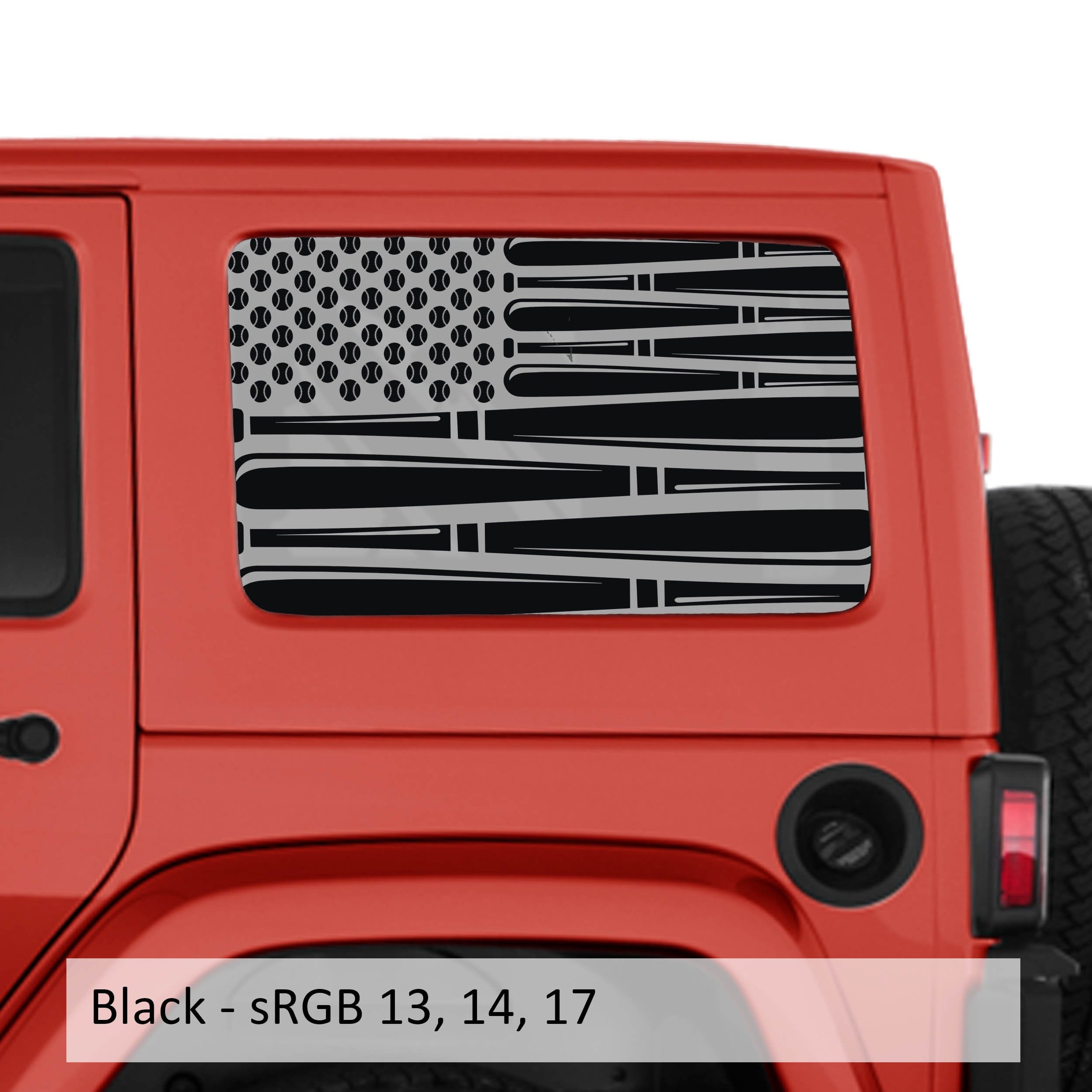 Baseball American Flag Hardtop Window Decal Set - Fits Jeep Wrangler JKU 2007 - 2018
