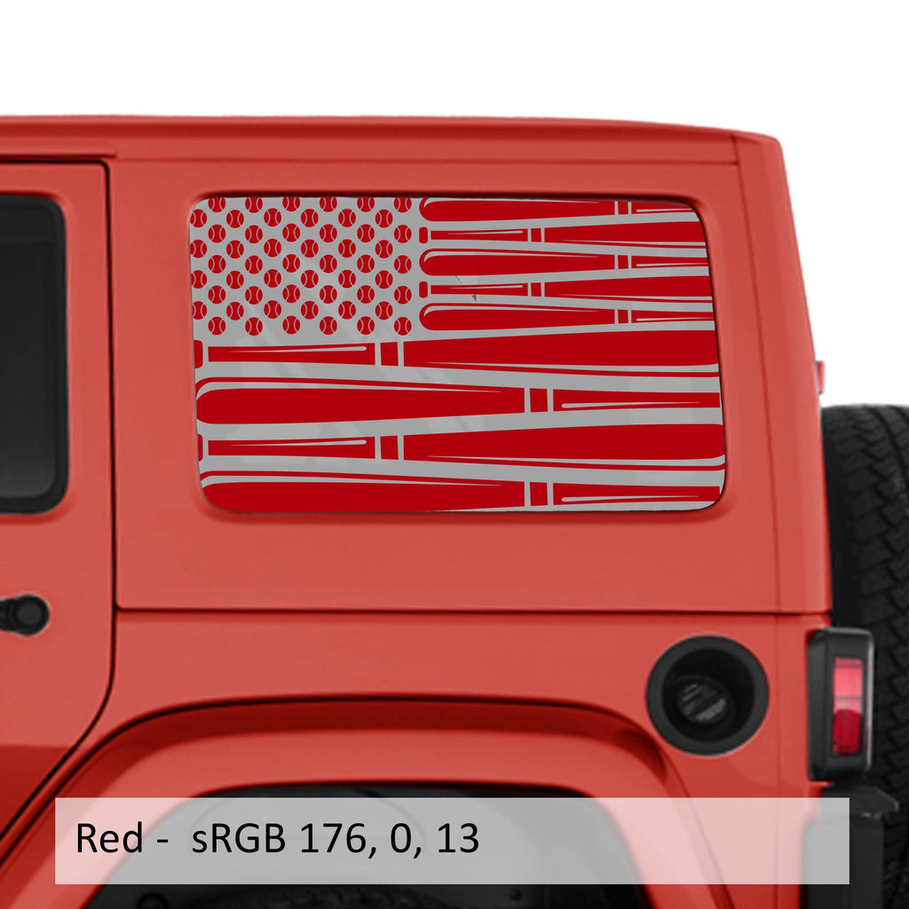 Baseball American Flag Hardtop Window Decal Set - Fits Jeep Wrangler JKU 2007 - 2018