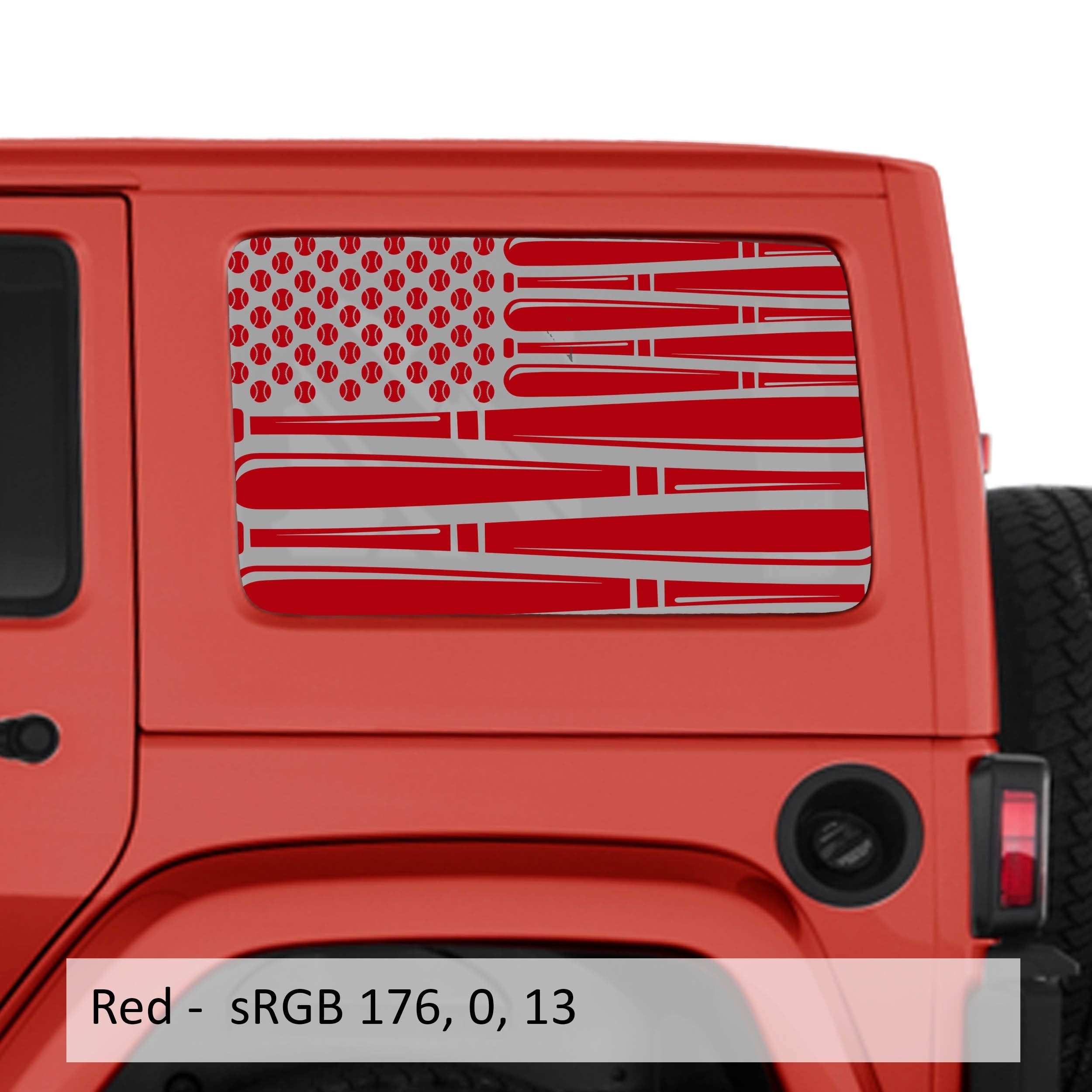 Baseball American Flag Hardtop Window Decal Set - Fits Jeep Wrangler JKU 2007 - 2018