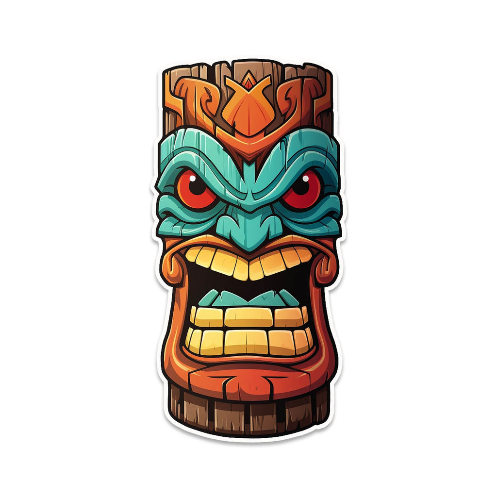 Tiki Totem Face Vinyl Decal Bright Luau Sticker for Laptop Water Bottle Cooler Car Cup Skateboard Summer Party Island Vibes Decor