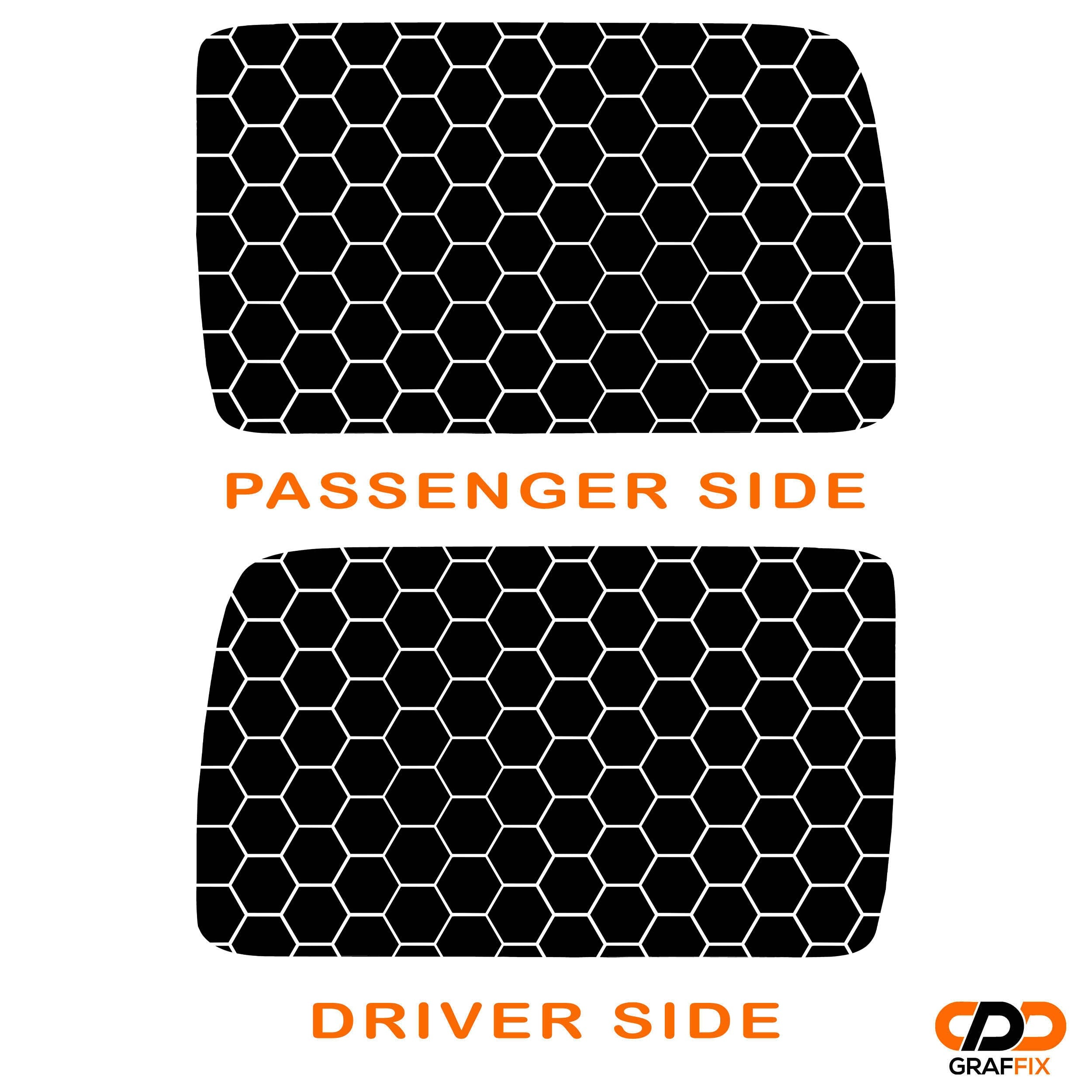 Mint honeycomb hex mesh pattern hardtop window decal pair installed on red Jeep Wrangler JKU