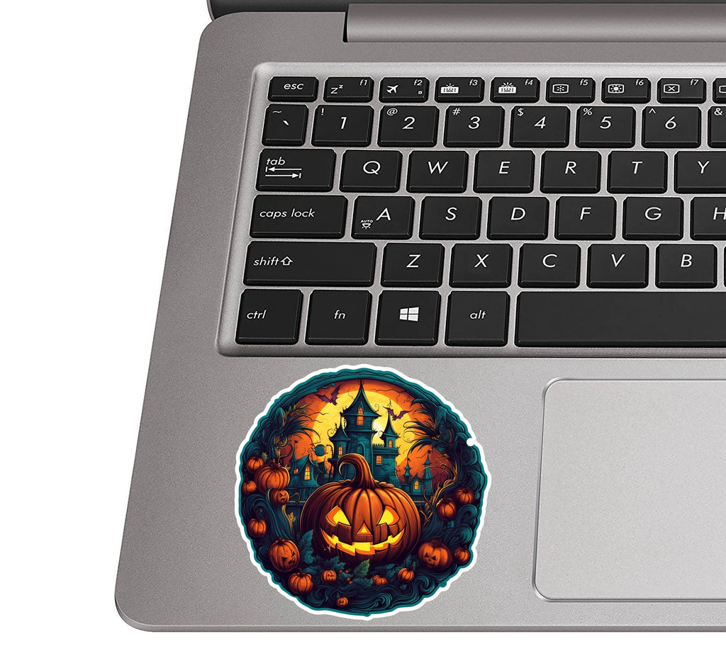 Haunted House Pumpkin Patch Halloween Vinyl Sticker Jack O Lantern Spooky Collectible Decal for Laptop Water Bottle or Car