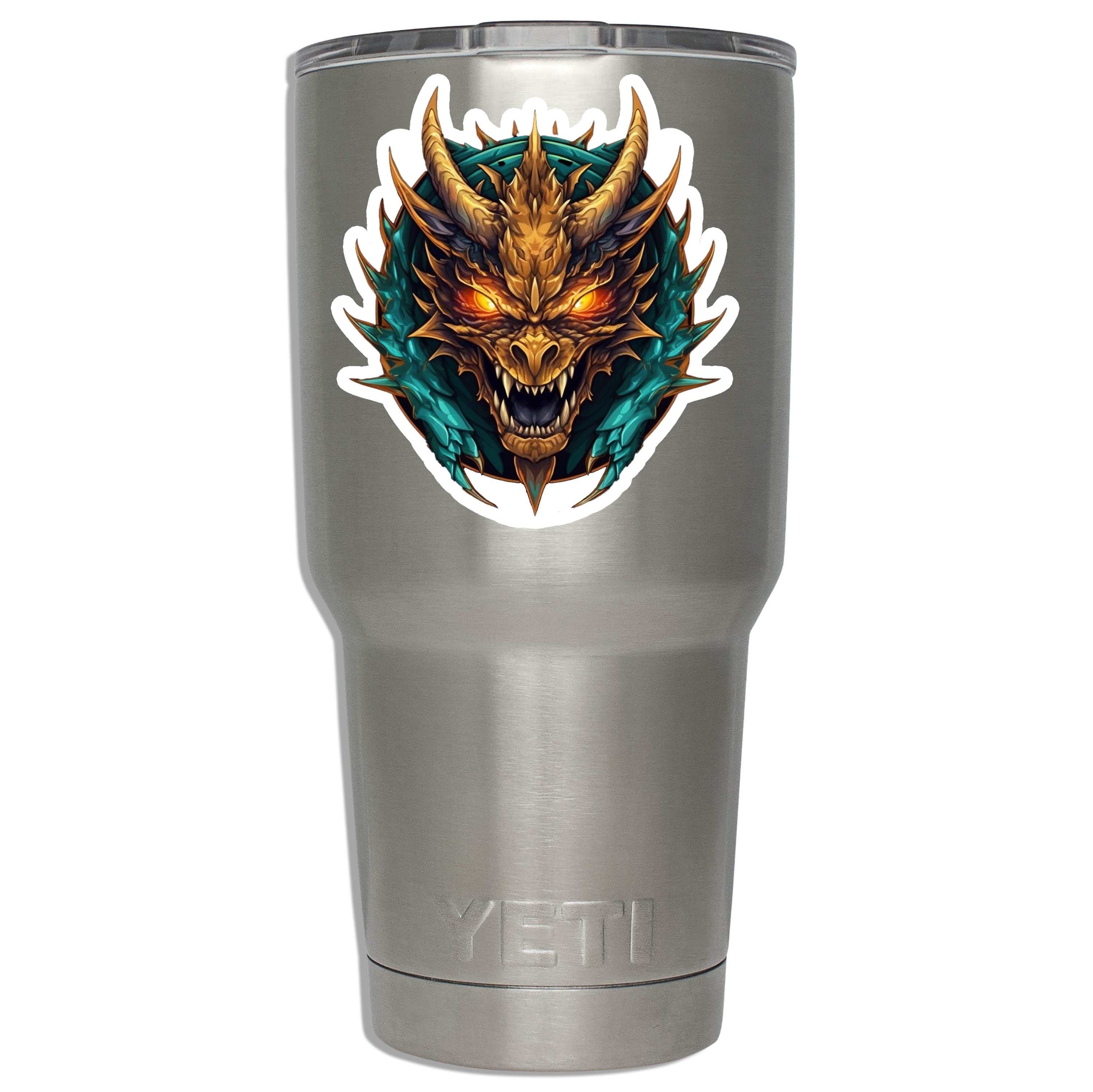 Mounted Gold Dragon Head Vinyl Sticker Fantasy RPG Decal for Water Bottle Laptop Car Tumbler DnD Gift for Dragon and Tabletop Fans