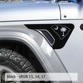 Black South Carolina state flag fender vent decal installed on silver Jeep Wrangler JL billet vent