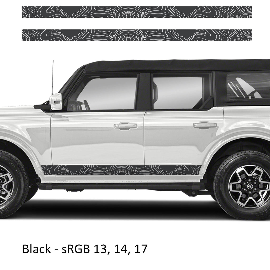 Topographic Side Skirt Stripe Kit Decals Fits Ford Bronco (4 Door) 2020 - Current