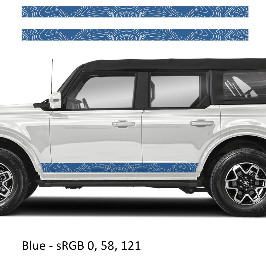 Topographic Side Skirt Stripe Kit Decals Fits Ford Bronco (4 Door) 2020 - Current